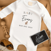 Personalised Woodland - Themed Pregnancy Announcement Baby Grow - Baby Pandas